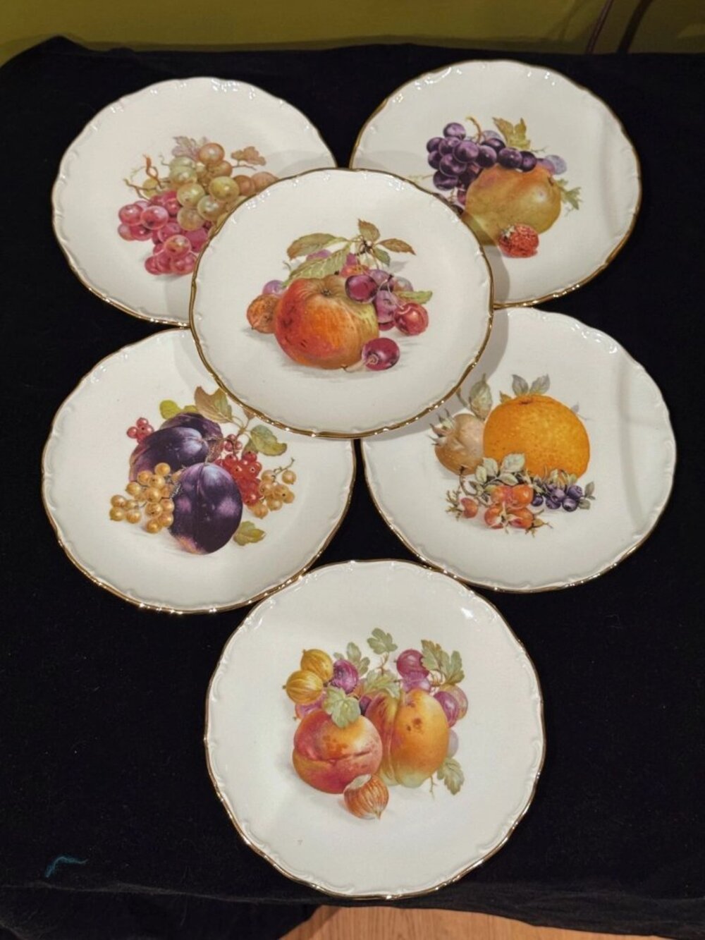 Arzberg 6 Schumann Bavaria Fruit Gold 7.75" Dessert Plates Set